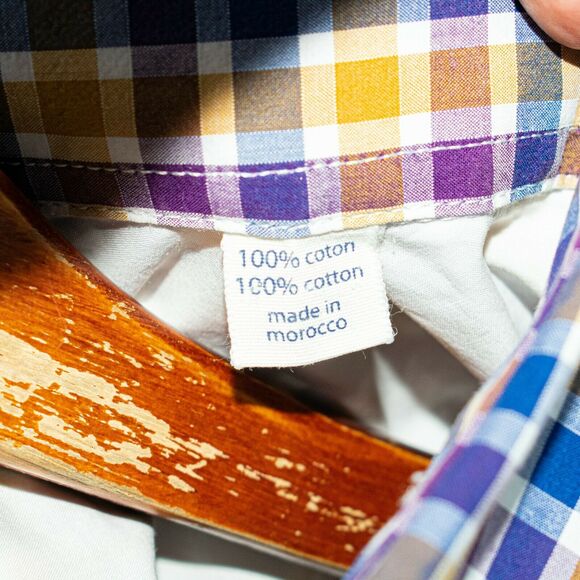 Hartford Slim Fit Button up Shirt Yellow Blue Check Cotton Size 2XL - Picture 6 of 6